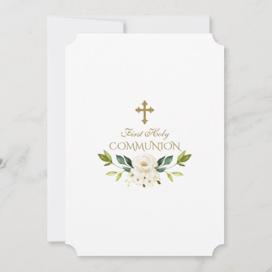 Invitation Fleurs blanches de luxe Gold Première Sainte Commu (Dos)