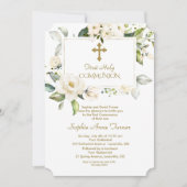 Invitation Fleurs blanches de luxe Gold Première Sainte Commu (Devant)