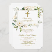 Invitation Fleurs blanches de luxe Gold Première Sainte Commu (Devant / Derrière)