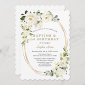 Invitation Fleurs blanches délicates Fille 1er anniversaire B (Devant / Derrière)