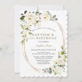 Invitation Fleurs blanches délicates Fille 1er anniversaire B (Devant)