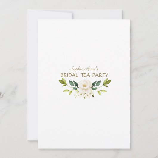 Invitation Fleurs blanches délicates Gold Bridal Tea Party (Dos)