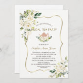Invitation Fleurs blanches délicates Gold Bridal Tea Party (Devant / Derrière)