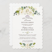 Invitation Fleurs blanches délicates Invitación de Baby showe (Devant / Derrière)