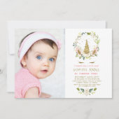 Invitation Fleurs blanches délicates Or Unicorne Photo Annive (Devant)