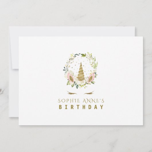 Invitation Fleurs blanches délicates Or Unicorne Photo Annive (Dos)