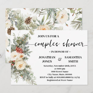 Invitation Fleurs Blanches d'Hiver Pluie de Couple