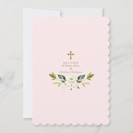 Invitation Fleurs blanches d'ivoire espagnol 1er anniversaire (Dos)