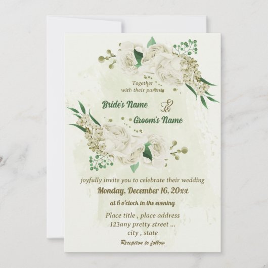 Invitation Fleurs blanches d'ivoire mariage (Devant)