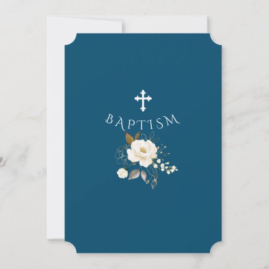 Invitation Fleurs blanches d'or de luxe Cross Boy Baptism (Dos)