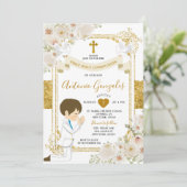 Invitation Fleurs blanches d'or Garçon première communion sai (Debout devant)