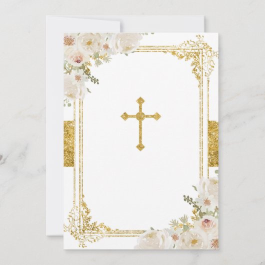 Invitation Fleurs blanches d'or Garçon première communion sai (Dos)