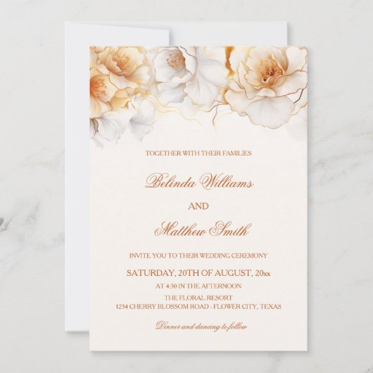 Invitation Fleurs blanches dorées (Devant)