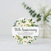 Invitation Fleurs blanches dorées 50e anniversaire de mariage (Debout devant)