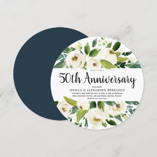 Invitation Fleurs blanches dorées 50e anniversaire de mariage