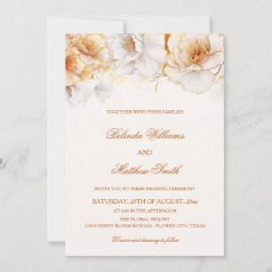 Invitation Fleurs Blanches Dorées Mariage