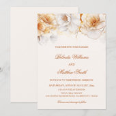 Invitation Fleurs Blanches Dorées Mariage (Devant / Derrière)