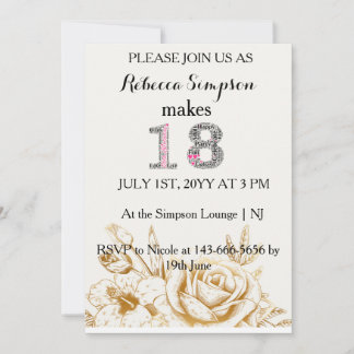 Invitation Fleurs blanches dorées modernes | 18e anniversaire