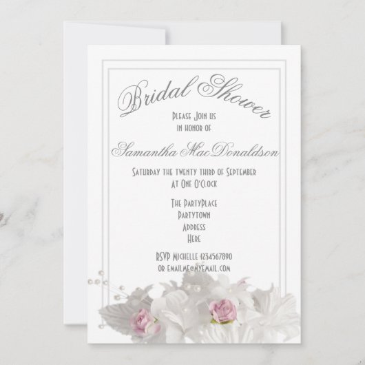 Invitation Fleurs blanches douche nuptiale minimale (Devant)