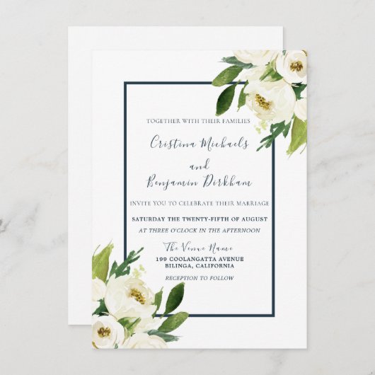 Invitation Fleurs blanches Elégant Moderne Toutes les saisons (Devant / Derrière)