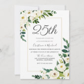 Invitation Fleurs Blanches Élégantes 25e Anniversaire de Mari (Devant)