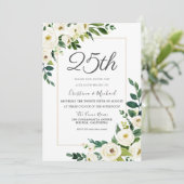 Invitation Fleurs Blanches Élégantes 25e Anniversaire de Mari (Debout devant)