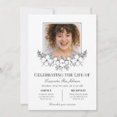 Invitation Fleurs blanches élégantes avec funérailles commémo (Devant)