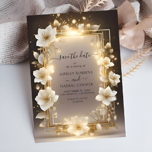 Invitation Fleurs blanches élégantes avec lumières Enregistre