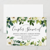 Invitation Fleurs Blanches Élégantes Fête de Couple Beau (Devant / Derrière)