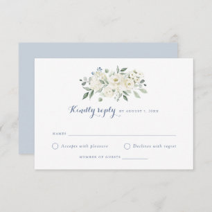 Invitation Fleurs blanches élégantes Mariage bleu foncé RSVP