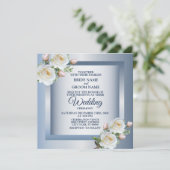 Invitation Fleurs Blanches Élégantes Mariage Bleu Gris (Debout devant)