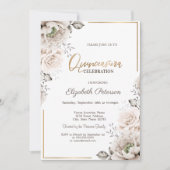 Invitation Fleurs Blanches Élégantes Quinceañera (Devant)