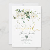 Invitation Fleurs blanches élégantes Révélation de genre garç (Devant)