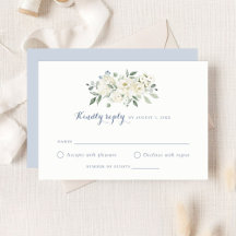 Fleurs Blanches Élégantes RSVP de Mariage Bleu Pou