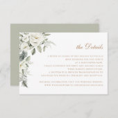 Invitation Fleurs blanches élégantes Sage Green Détails du Ma (Devant / Derrière)