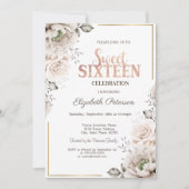 Invitation Fleurs Blanches Élégantes Sweet 16 (Devant)