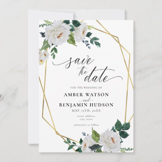 Invitation Fleurs Blanches Emerald Or Floral Enregistrer La D (Devant)