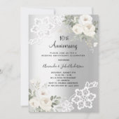 Invitation Fleurs blanches en argent 10e anniversaire mariage (Devant)