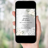 Invitation Fleurs blanches en argent 10e anniversaire mariage