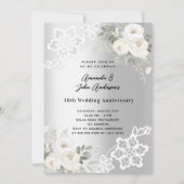 Invitation Fleurs blanches en argent 10e anniversaire mariage (Devant)