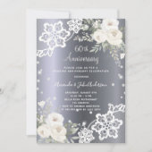 Invitation Fleurs blanches en argent 60e anniversaire de mari (Devant)