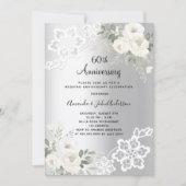 Invitation Fleurs blanches en argent 60e anniversaire de mari (Devant)