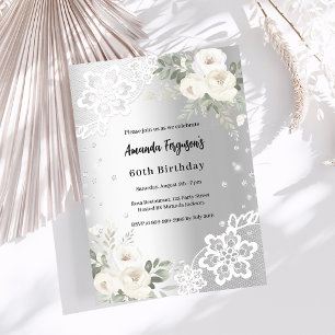 Invitation Fleurs blanches en argent diamants anniversaire de