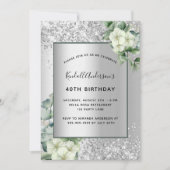 Invitation Fleurs blanches en argent eucalyptus anniversaire  (Devant)