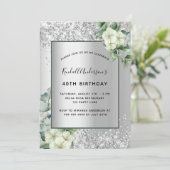Invitation Fleurs blanches en argent eucalyptus anniversaire  (Debout devant)