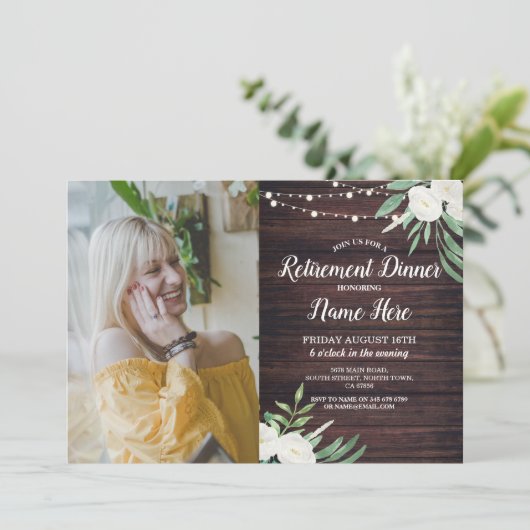 Invitation Fleurs blanches en bois retraité (Debout devant)