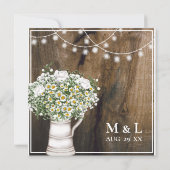 Invitation Fleurs blanches en bois rustique Chaîne de lumière (Dos)