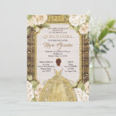 Invitation Fleurs blanches en bois rustique Quinceanera Anniv (Debout devant)