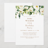 Invitation Fleurs Blanches en Cascade pour une Fête d'Anniver (Devant / Derrière)