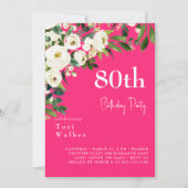 Invitation Fleurs Blanches en Cascade Rose Chaud 80e Annivers (Devant)